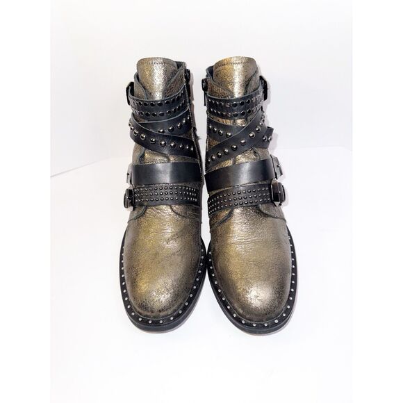 Freebird Leather Ankle Boots Western Boho Straps Buckle Studded Moto Rock 38/7.5 - Picture 3 of 16